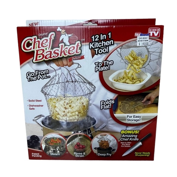 Chef Basket Deluxe 12 In 1 Kitchen Tool Colander Steamer Cooking Deep Fry Strain - Picture 6 of 16